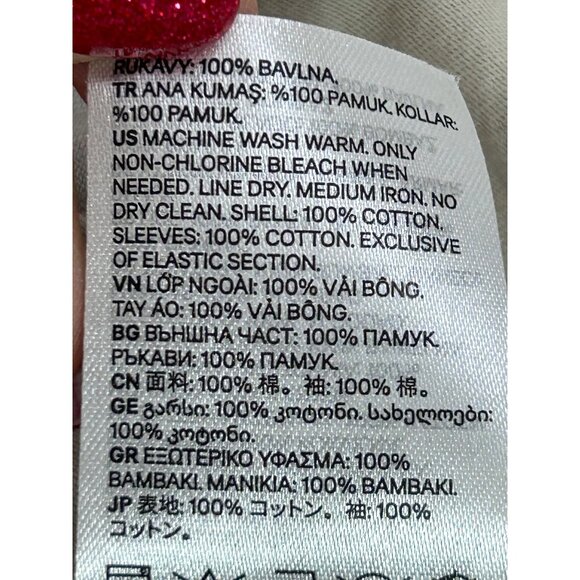 H&M Women Top M Beige Round Neck Short Voluminous Balloon Sleeves Cotton Stretch - Picture 11 of 11